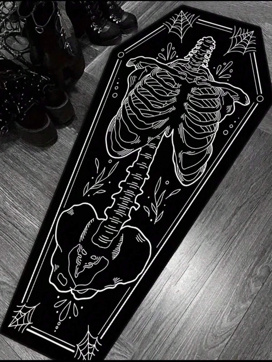 1pc Asymmetrical Gothic Jester Casket Style Design Bedroom Bedside Rug, Home Decor